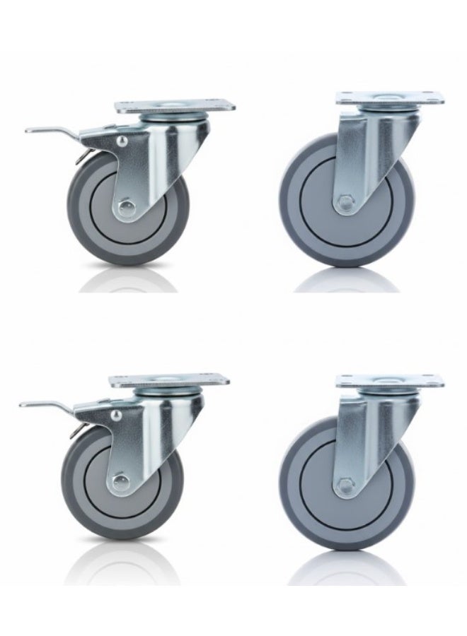 3-inch Polyurethane Swivel Caster With Medium Wheel And Brake, Universal Caster For Industrial Trolley , Pack of 4  2 With Brakes and 2 Without Brakes - Image 1